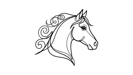 Elegant horse head profile in black and white line art.
