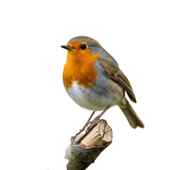 European robin perched on a branch against a black background