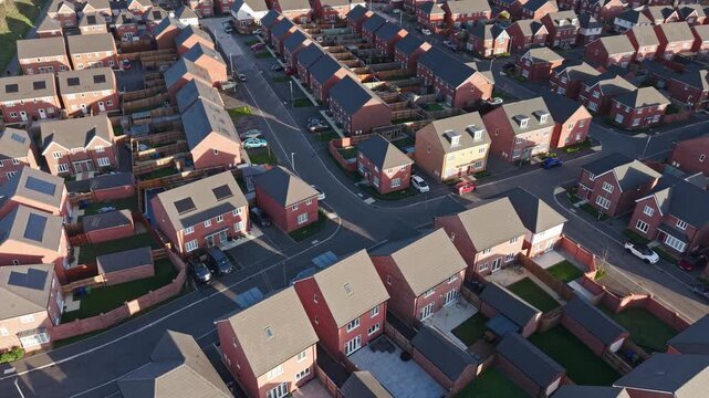 Affordable modern housing estate with detached and semi detached houses, Warrington, Cheshire, England
