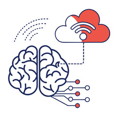 Minimalist Glowing Digital Brain Vector Icon
