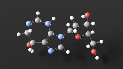 pentostatin molecule 3d, molecular structure, ball and stick model, structural chemical formula antineoplastic agent