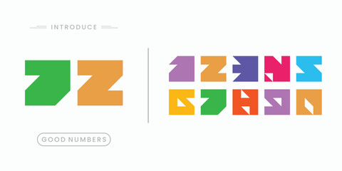 Custom vector creative color geometry shapes' numerals. font alphabet vector illustrations.