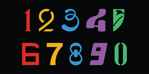 Custom vector creative color geometry shapes' numerals. font alphabet vector illustrations.
