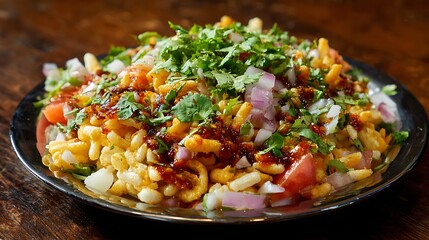 Authentic indian bhel puri street food appetizer.