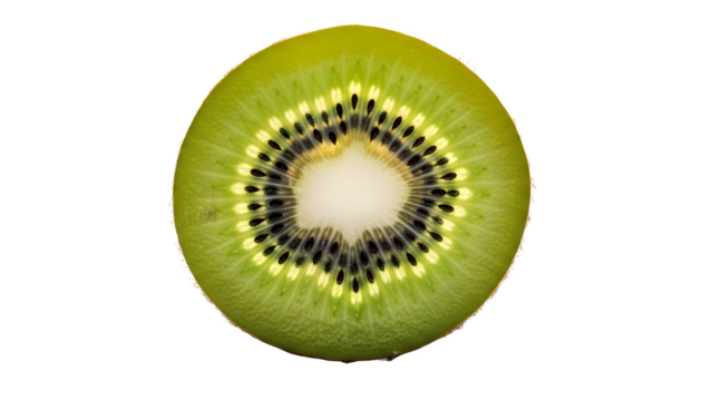 Close up of a vibrant kiwi fruit slice against a dark background