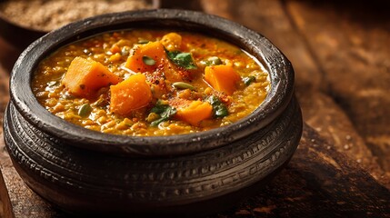 Steaming indian meatball curry with naan bread and salad.