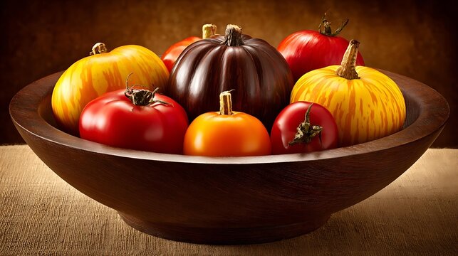 potato. Fresh autumn vegetables arranged in a wooden bowl, showcasing vibrant colors with an earthy backdrop. representing seasonal cycles and harvest abundance.