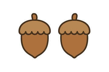 Simple stylized pair of brown acorns with caps isolated on a white background