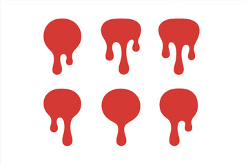 Collection of six abstract red liquid dripping shapes and graphic elements