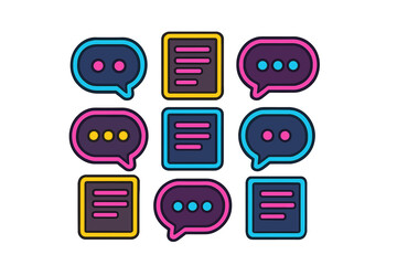 Vibrant chat bubble and text document symbols for digital interface design