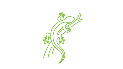 Fototapeta premium Green lizard outline on a tree branch minimalist illustration.