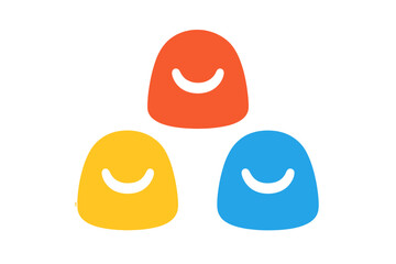 Three colorful smiling abstract blob characters arranged in a triangular pattern