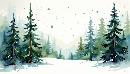 Fototapeta premium Watercolor winter forest background artistic watercolor illustration of a tranquil winter forest creating calm and seasonal ambiance