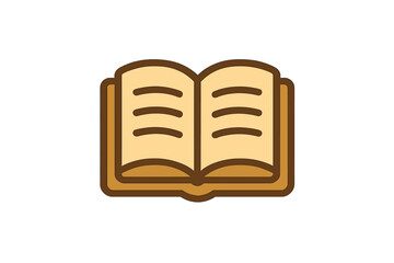 Stylized graphic of an open book with pages showing abstract text lines symbolizing knowledge and learning