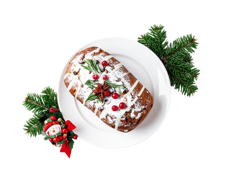 Christmas cake with berries isolated on a transparent background.