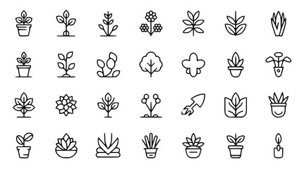 Set of plant icons minimalist line art vector illustration perfect for nature-themed designs and environmental projects