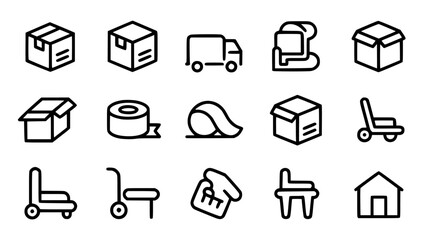 Moving and delivery icon set simple line vector symbols for relocation services isolated on white background