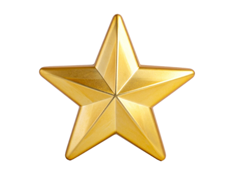 Golden star isolated on a transparent background.
