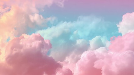 colorful sky with pink, blue and purple clouds. The sky is filled with fluffy clouds that look like they are made of cotton candy. The colors of the clouds create a dreamy and whimsical atmosphere - Powered by Adobe