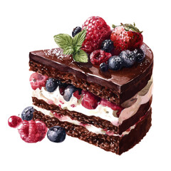 Chocolate Cake, watercolor vector, isolated on a white background.