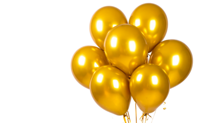 Golden balloons isolated on a transparent background.