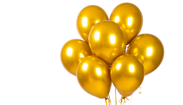 Golden balloons isolated on a transparent background. - Powered by Adobe