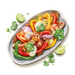 Fajita Platter, watercolor vector, isolated on a white background.