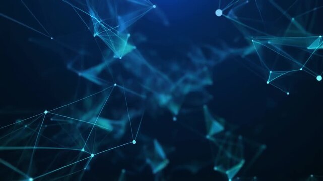 Futuristic digital space design with glowing blue particles, vector lines, and abstract light energy effect