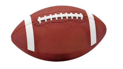 Close up of a brown american football with white stripes on black background