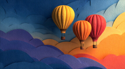 Dreamy journey awaits with whimsical hot air balloons floating over textured landscapes, creating a sense of adventure and wanderlust for travel inspiration