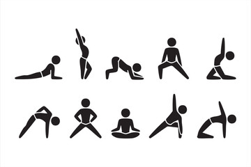 Yoga exercise silhouettes for training guides, workout layouts, and UI kits