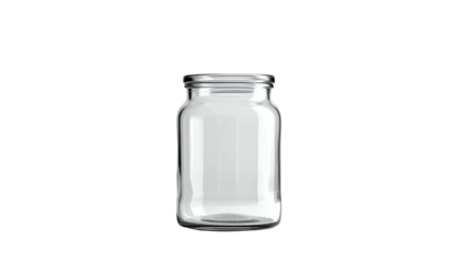 Clear empty glass jar with ridged opening against black backdrop