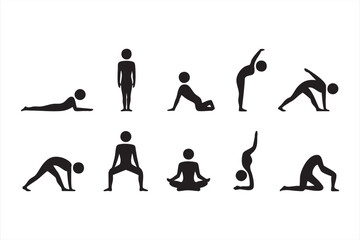 Fitness and yoga movement icons for health platforms and exercise programs