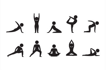 Meditation and yoga posture icons for workout planners and digital fitness tools