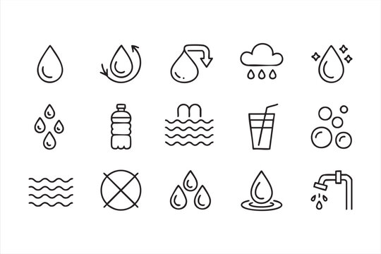 Minimal liquid and droplet symbols for clean-water design and digital interfaces