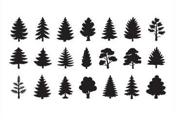 Fototapeta premium Evergreen and pine icon set for environmental visuals and woodland branding