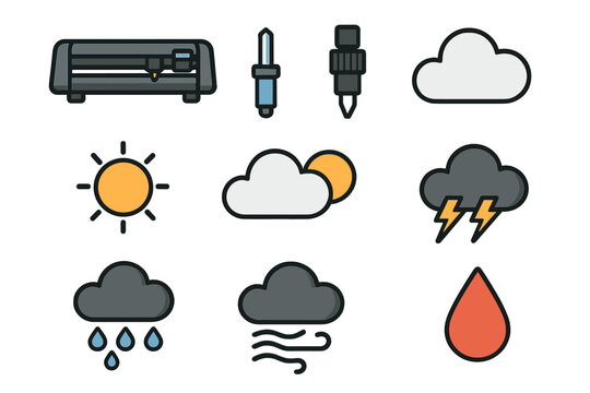 Cutting plotter machine, replacement blades, and weather forecast symbols