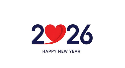 Happy new year 2026 with a red heart replacing the number zero