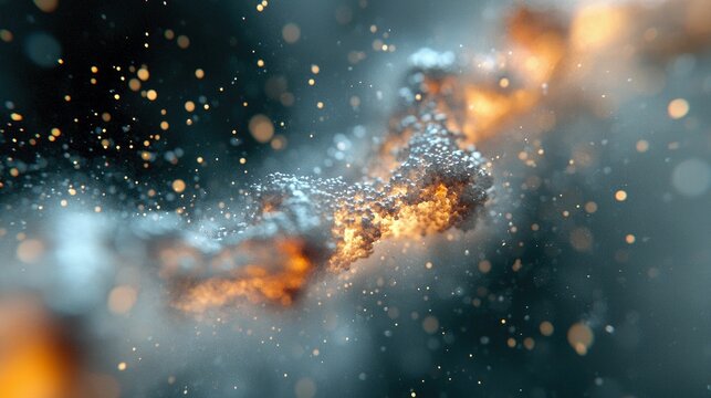 An abstract image showing a particle explosion with bokeh effects and a moody, atmospheric lighting.
