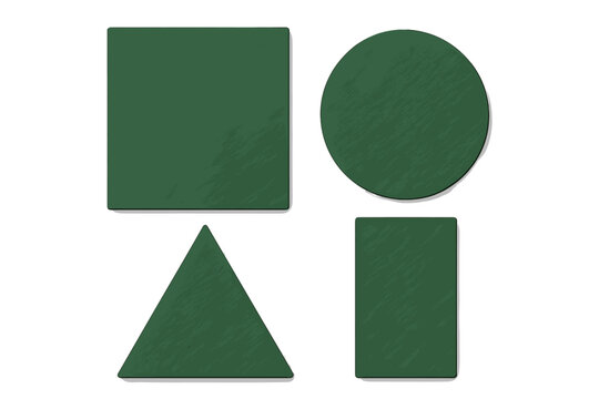 Basic geometric forms square circle triangle rectangle in deep green color palette