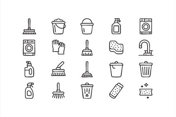 Cleanup and wash icons for utility apps, service platforms, and household UI kits