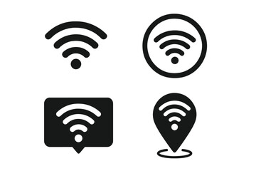 Set of four different styles of Wi-Fi signal icons for wireless internet access and digital interface