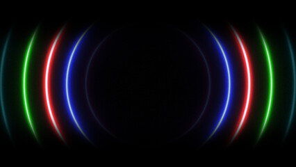 Radar signal concept. Abstract glowing neon circle radio waves signal. Wireless communication background. Searching process in futuristic interface