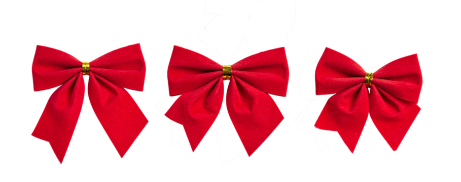 Set of red bows isolated on a transparent background.