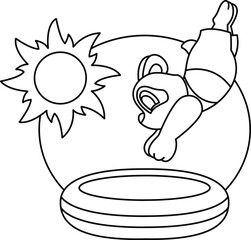 Panda Swimming Swimming pool Summer Animal Vector Graphic Art Illustration