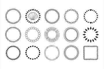 Elegant Outline Frame Set with Botanical Wreaths and Sunburst Elements