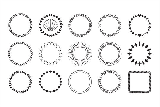 Elegant Outline Frame Set with Botanical Wreaths and Sunburst Elements