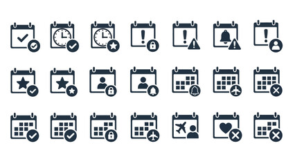 Comprehensive vector calendar icon collection for effective digital scheduling, event management, and time tracking in modern user interfaces and applications