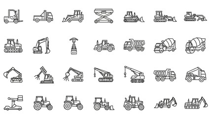 Construction vehicle vector illustrations set for diverse design concepts, building, and engineering projects