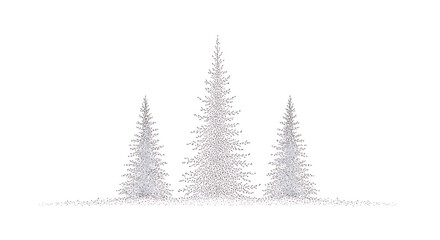 Abstract christmas trees made of tiny dots and lines on white background